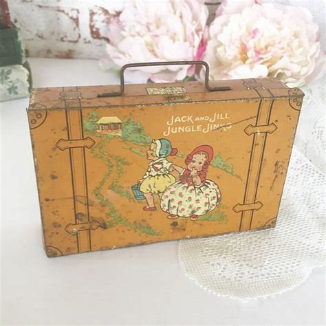 Vintage Jack & Jill Tin Suitcase with Travel Kit 